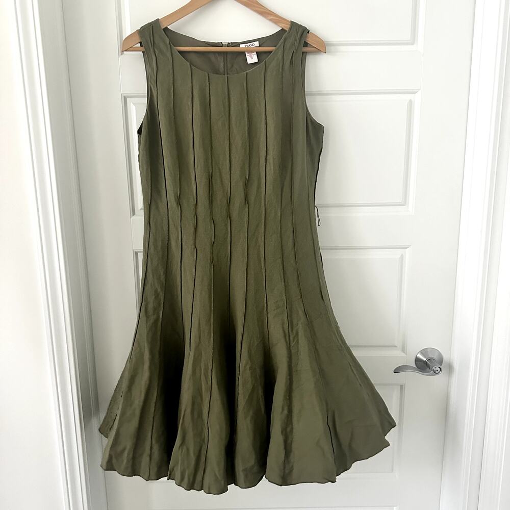 Izod Pleated Linen A-Line Dress Sz 12